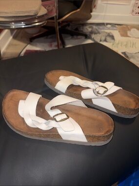 White Braided Buckle Footbed Sandals - Women